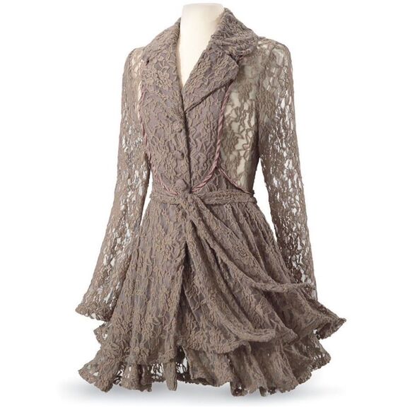 The Pyramid Collection Jackets & Blazers - The Pyramid Collection Taupe Lace Jacket
